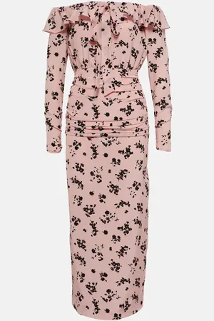 Alessandra Rich Bedrucktes Off-Shoulder-Midikleid aus Seide
