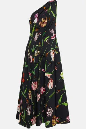 Oscar de la Renta One-Shoulder-Midikleid aus Baumwolle