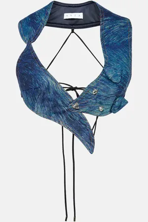 AREA Bedrucktes Cropped-Top aus Denim