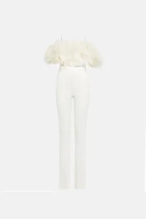 DAVID KOMA Jumpsuit aus Cady mit Federn