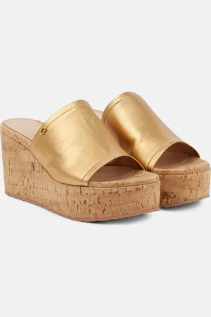 Gianvito Rossi Wedge-Pantoletten aus Metallic-Leder