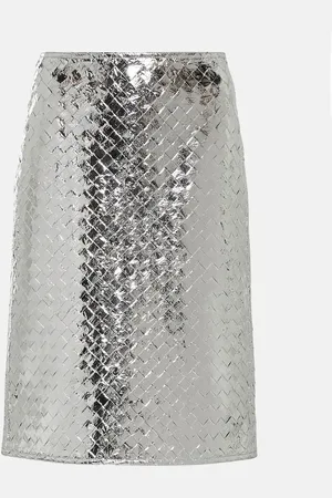 Bottega Veneta Midirock Intrecciato aus Metallic-Leder