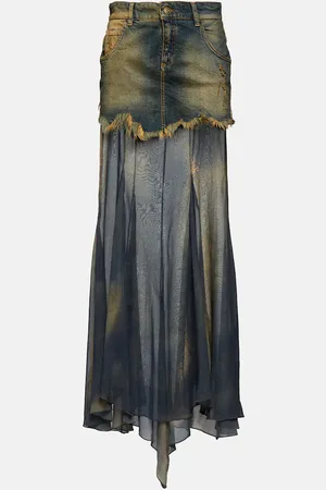 BLUMARINE Maxirock aus Denim und Seidenchiffon