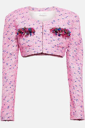 AREA Verzierte Cropped-Jacke aus Bouclé