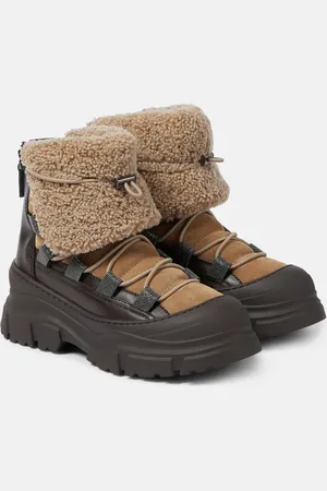 Brunello Cucinelli Schneestiefel aus Veloursleder mit Shearling
