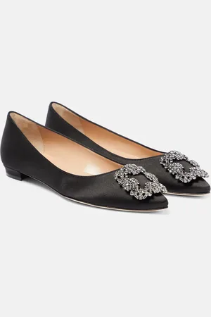 Manolo Blahnik Ballerinas Hangisi aus Satin mit Kristallen