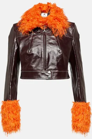 Marine Serre Lederjacke mit Faux Fur