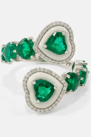 Kamyen Ring Heart aus 18kt Weißgold mit Emaille, Diamanten und Smaragden