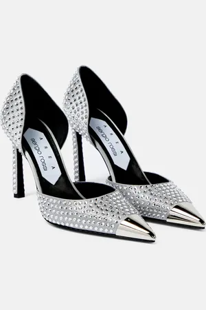 AREA Verzierte Pumps Dagger aus Metallic-Leder