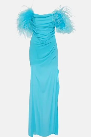 GIUSEPPE DI MORABITO Maxikleid aus Georgette mit Federn