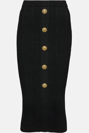 Balmain High-Rise-Midirock aus Rippstrick