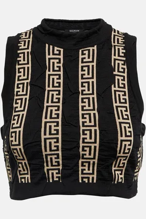 Balmain Cropped-Top Monogram aus einem Wollgemisch