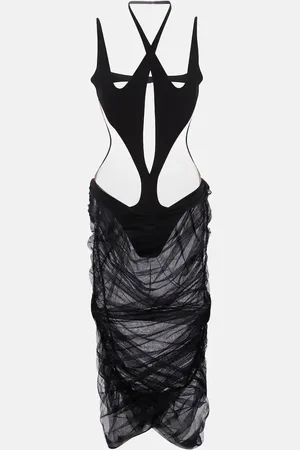 MUGLER Midikleid aus Jersey und Tüll