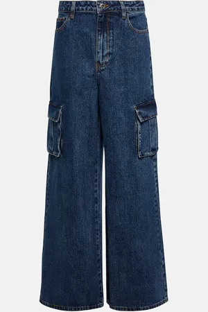 Self-Portrait Weite Mid-Rise-Cargohose aus Denim