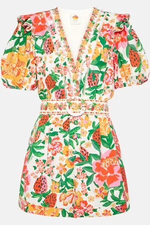 Farm Rio Playsuit Flowerful Sketch aus Baumwolle