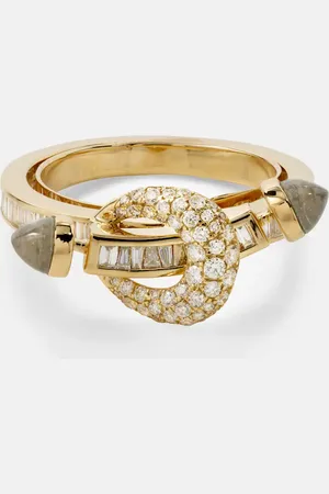 Ananya Ring Chakra aus 18kt Gelbgold mit Diamanten und Quarz