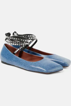 Amina Muaddi Verzierte Ballerinas Ane aus Denim