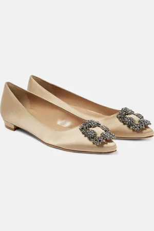 Manolo Blahnik Ballerinas Hangisi aus Satin mit Kristallen