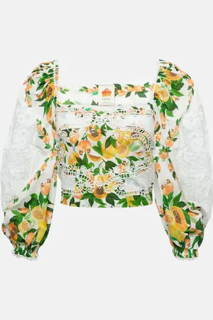 Farm Rio Bedruckte Bluse aus Baumwolle mit Spitze