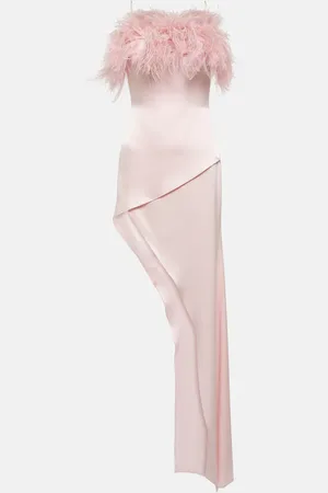 DAVID KOMA Midikleid aus Satin mit Federn