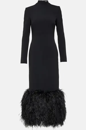 DAVID KOMA Midikleid aus Cady mit Federn