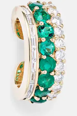 Anita Einzelner Ear Cuff Lola aus 18kt Gelbgold mit Diamanten und Smaragden