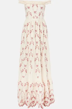 Agua by Agua Bendita Besticktes Maxikleid Achiote Florero aus Leinen