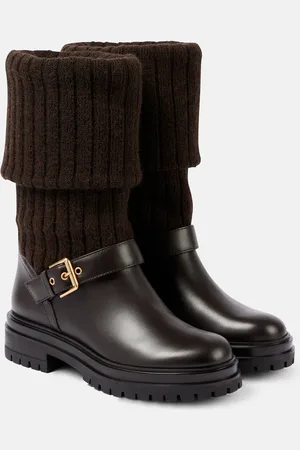 Gianvito Rossi Bikerstiefel Thurso aus Leder mit Strick