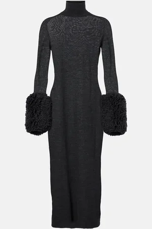 Alaïa Alaïa Midikleid aus Schurwolle mit Faux Shearling