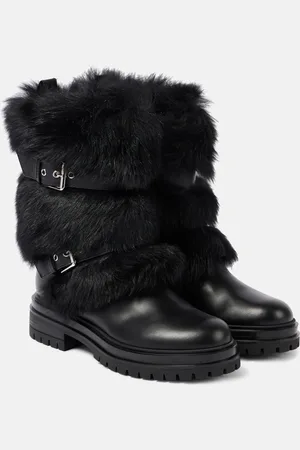 Gianvito Rossi Bikerstiefel Maverick aus Leder und Shearling