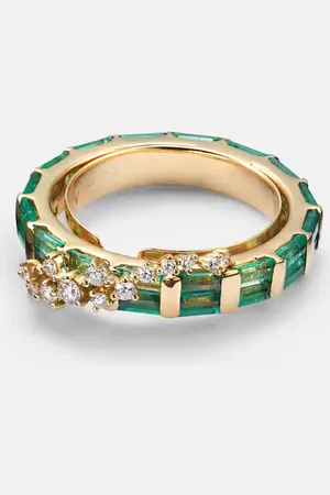 Ananya Ring Scatter aus 18kt Gelbgold mit Diamanten und Smaragden