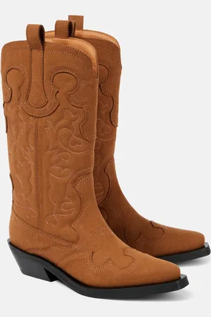 Ganni Bestickte Westernstiefel aus Lederimitat