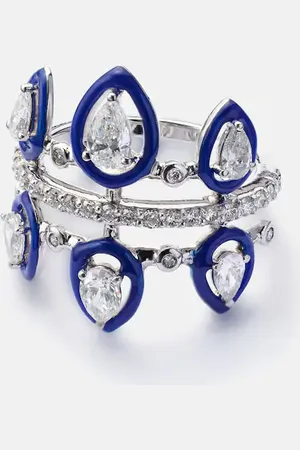 Kamyen Ring Tulip aus 18kt Weißgold mit Emaille und Diamanten