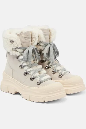 Brunello Cucinelli Schnürstiefel aus Veloursleder mit Shearling