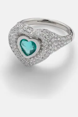 Kamyen Ring Manaal 2.0 Heart Pinky aus 18kt Weißgold mit Emaille, Diamanten und Tansanit