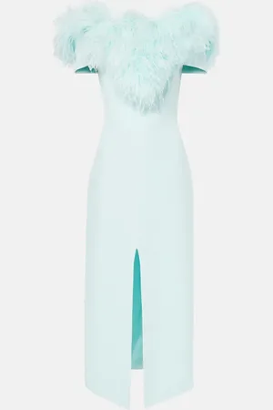 DAVID KOMA Off-Shoulder-Midikleid mit Federn