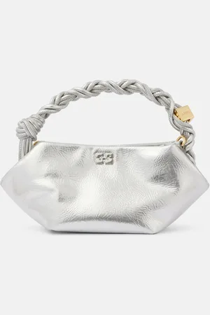 Ganni Tote Bow Mini aus Metallic-Leder