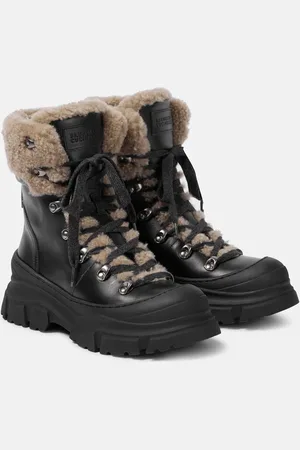 Brunello Cucinelli Schnürstiefel aus Leder mit Shearling