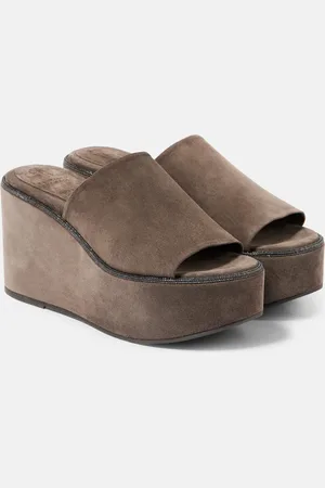 Brunello Cucinelli Wedge-Pantoletten Monili aus Veloursleder