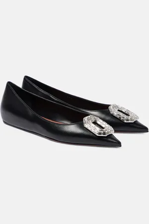 Amina Muaddi Verzierte Ballerinas Camelia aus Leder