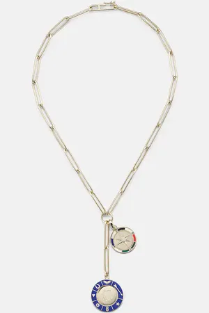 Foundrae Halskette Crescent & Internal Compass aus 18kt Gelbgold mit Emaille und Diamanten