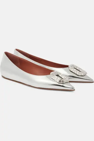 Amina Muaddi Verzierte Ballerinas Camelia aus Metallic-Leder