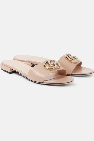 Gucci Pantoletten Double G aus Leder mit Kristallen