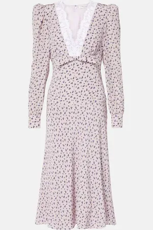 Alessandra Rich Bedrucktes Midikleid aus Seide mit Spitze