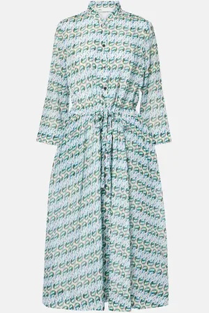 Tory Burch Bedrucktes Midikleid aus Seide und Baumwolle