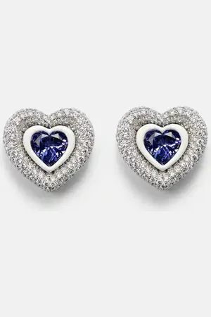 Kamyen Ohrringe Heart aus 18kt Weißgold mit Emaille, Diamanten und Tansanit