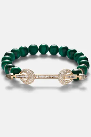 Ananya Armband Chakra aus Malachit mit 18kt Gelbgold, Diamanten und Quarz