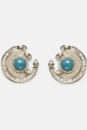 Ananya Ohrringe Chakra aus 18kt Gelbgold mit Diamanten, Aquamarin und Quarz
