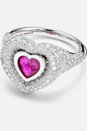 Kamyen Ring Manaal 2.0 Heart aus 18kt Weißgold mit Emaille, Diamanten und Rubin