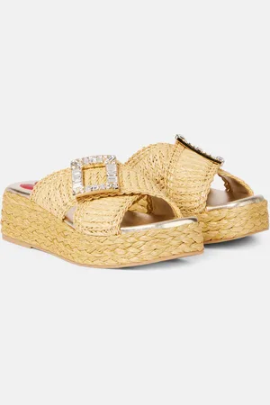 Roger Vivier Verzierte Espadrille-Pantoletten aus Raffiabast